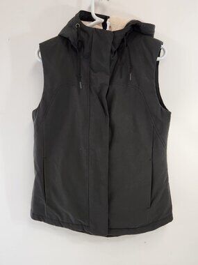 MEC Black Sherpa Fleece Hooded Vest Womens Medium Mountain Equipment Co-op